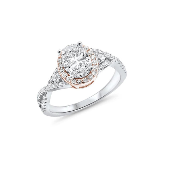 Two Tone Prong Oval Shape Sterling Silver Engagement Ring - 01SN13